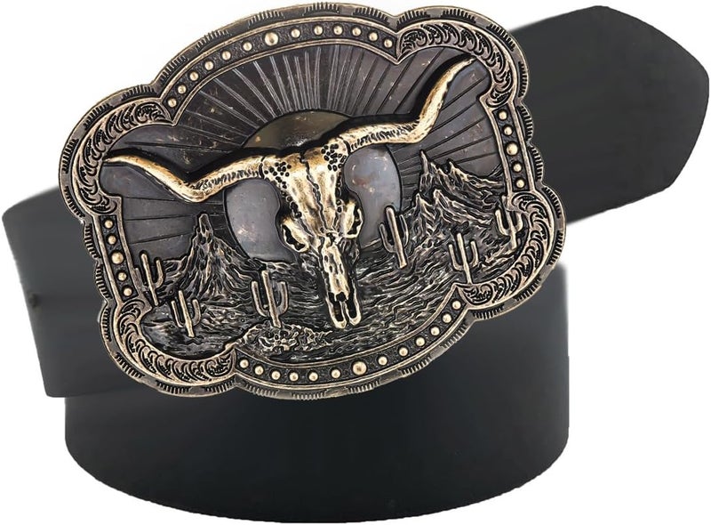 YOQUCOL American Western Cowboy Belt Buckle Bronze Longhorn Bull Head Belt Buckle For Men - Image 2